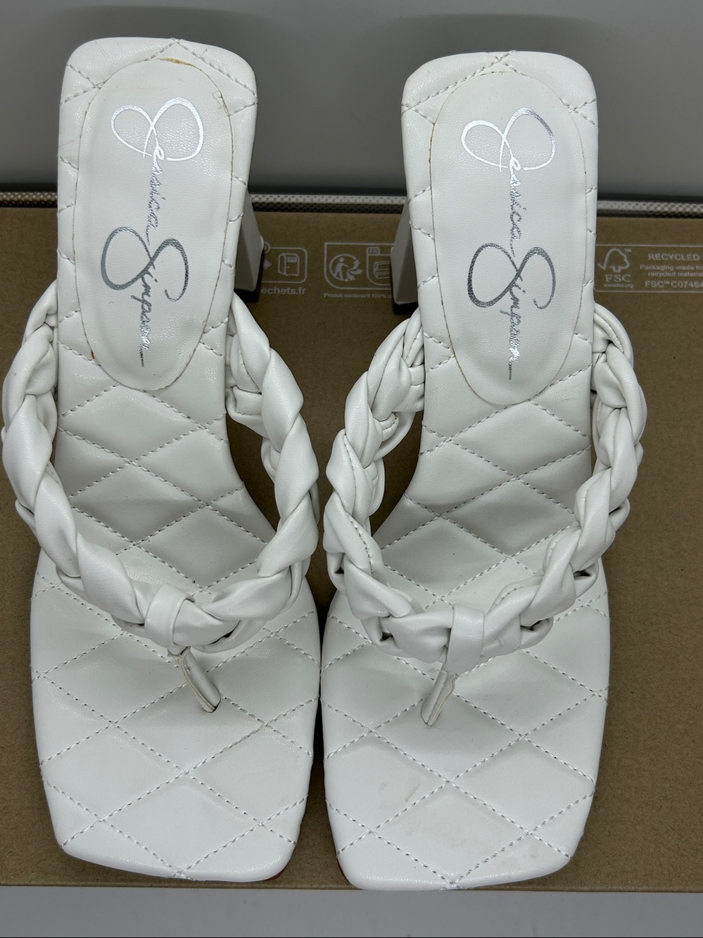Jessica Simpson Women's Zaliye Braided High Hee1 Sandal White Size 8M NWT